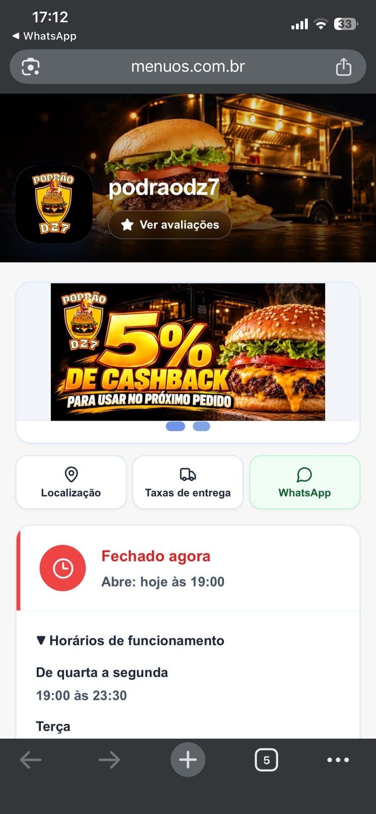 Cardápio real no celular