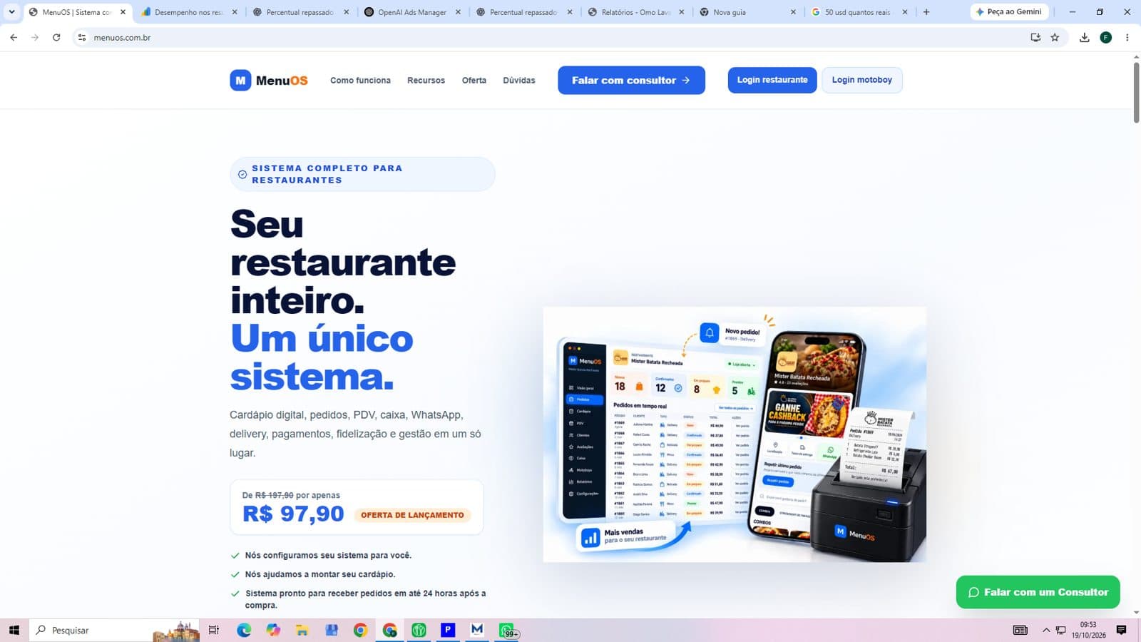 Visão geral — captura real do MenuOS
